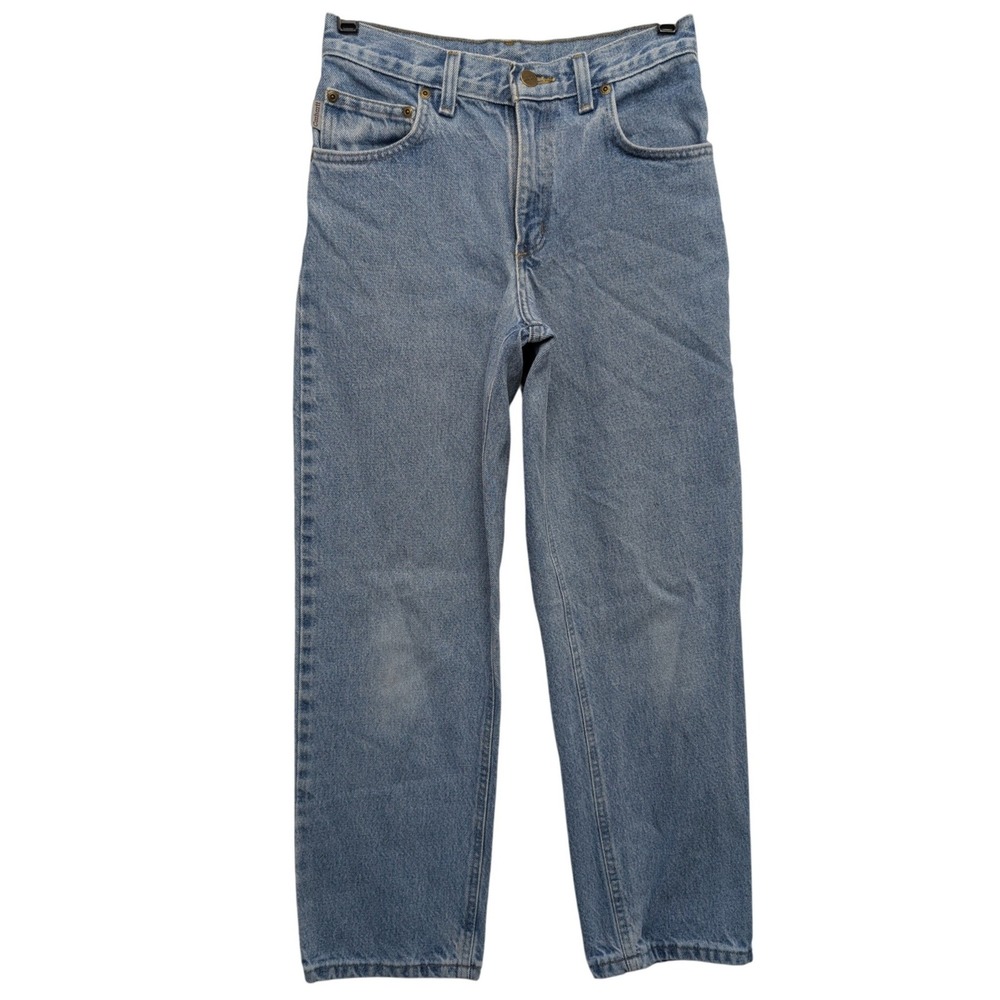 VTG Carhartt Relaxed Fit Jeans Kids Size 12 Light‎ Wash Blue Straight Leg Denim